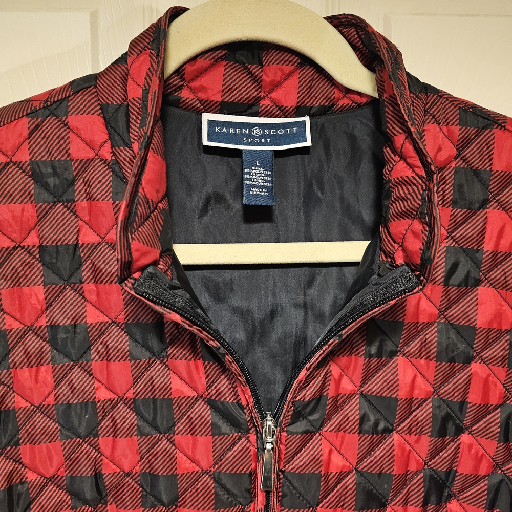 Karen Scott Women's Red and Black Buffalo Plaid Puffer Vest
